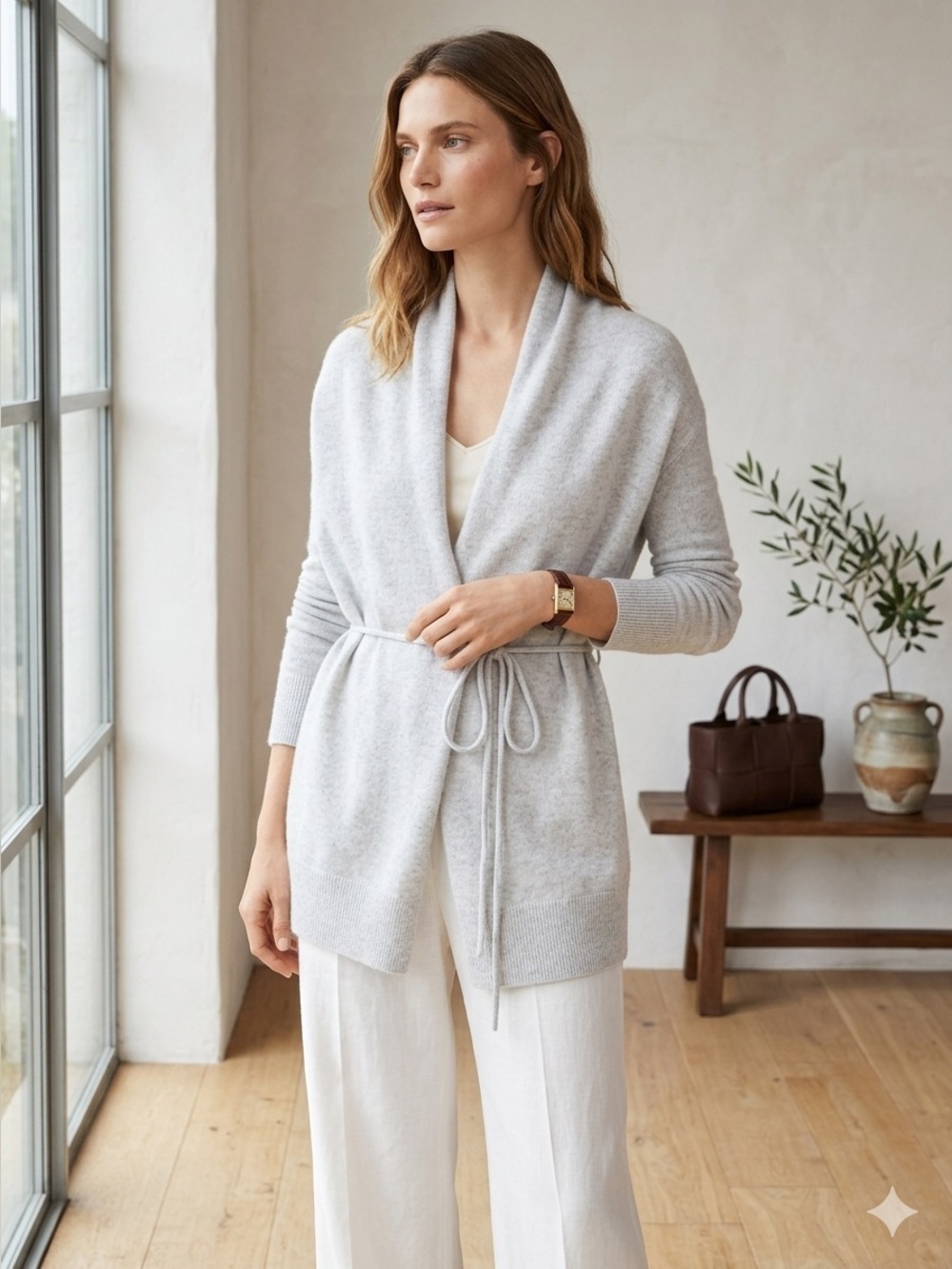 Vince light grey wool cashmere long tie front cardigan - Small